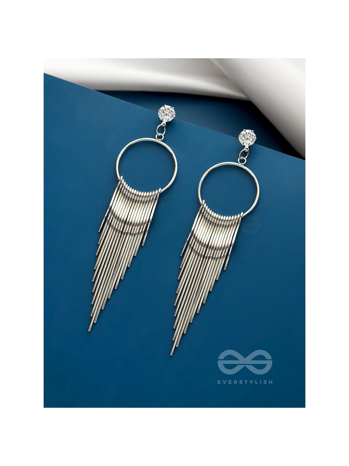 The Melting Moon- CZ Stones Studded Silver Earrings