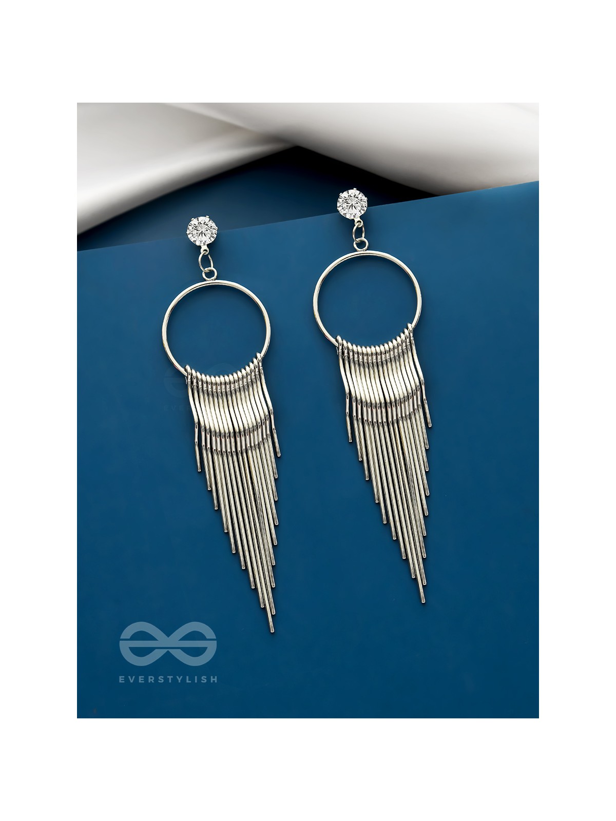 The Melting Moon- CZ Stones Studded Silver Earrings
