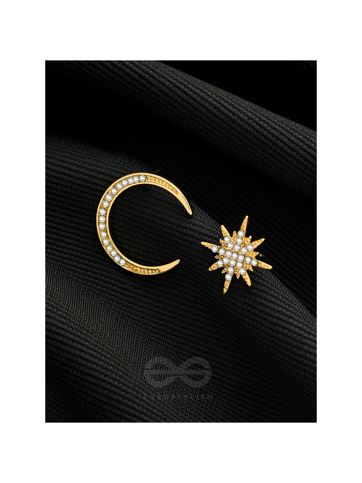 Ethereal Enchantment- Moon and Star Shaped Rhinestones Studded Golden Earrings