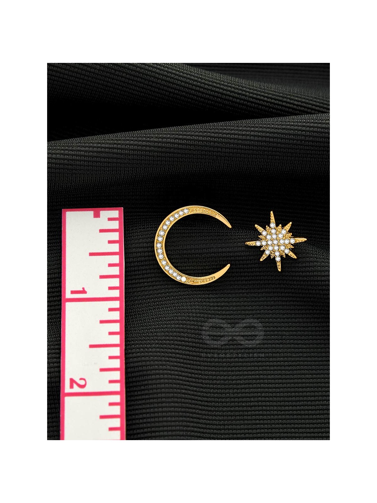 Ethereal Enchantment- Moon and Star Shaped Rhinestones Studded Golden Earrings