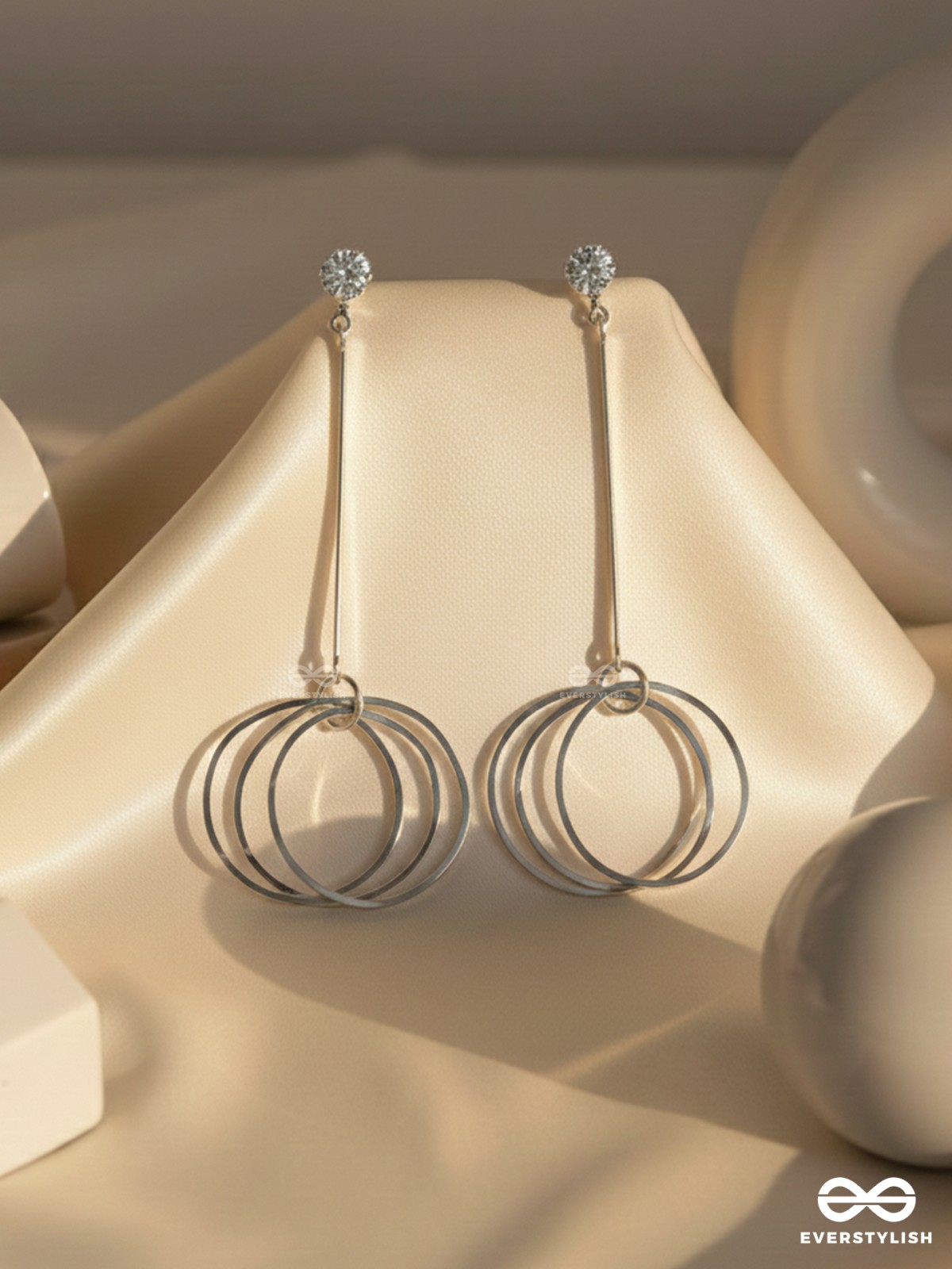 Dangly Discs - Solitaire Studded Silver Earrings