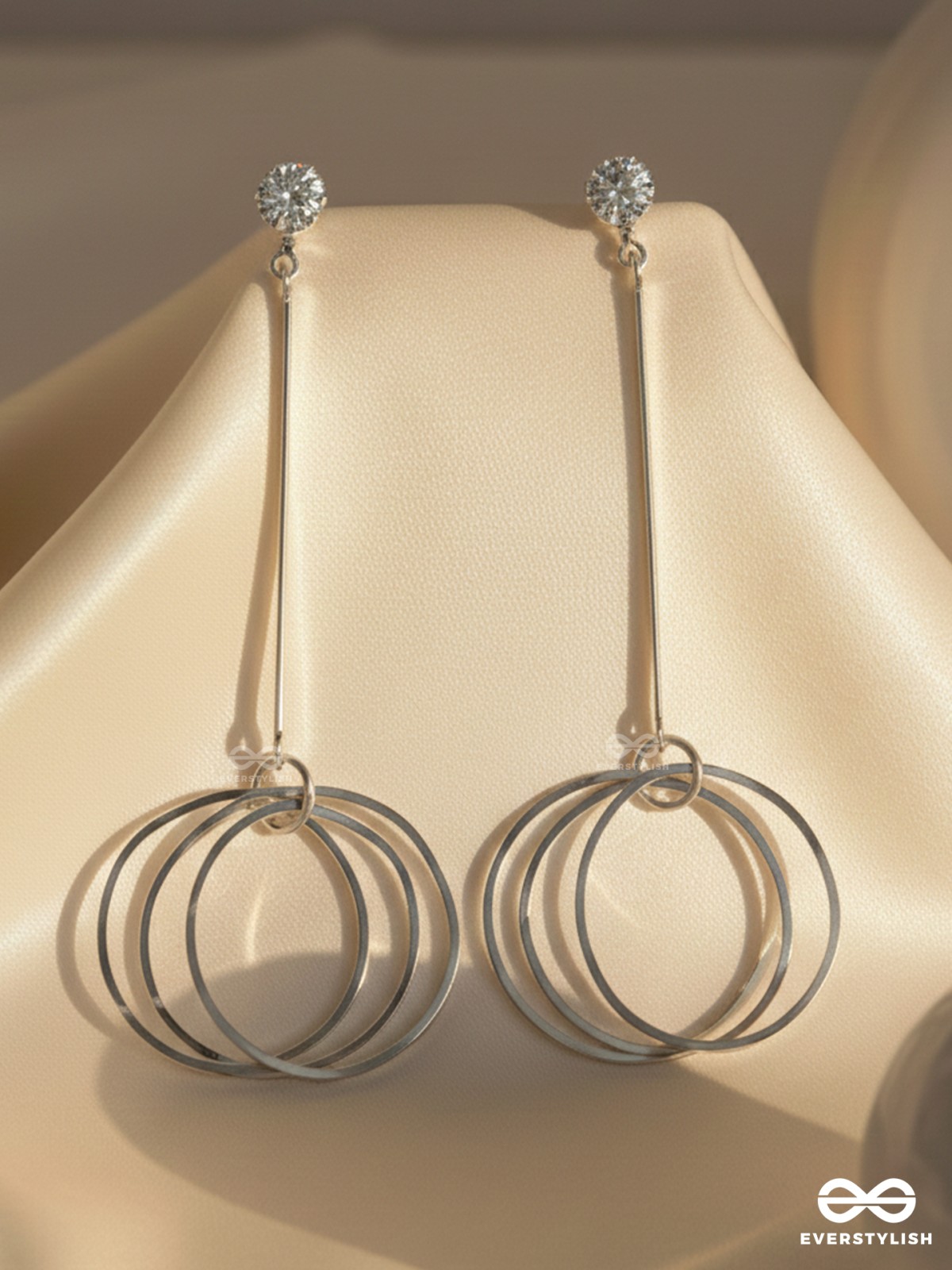 Dangly Discs - Solitaire Studded Silver Earrings