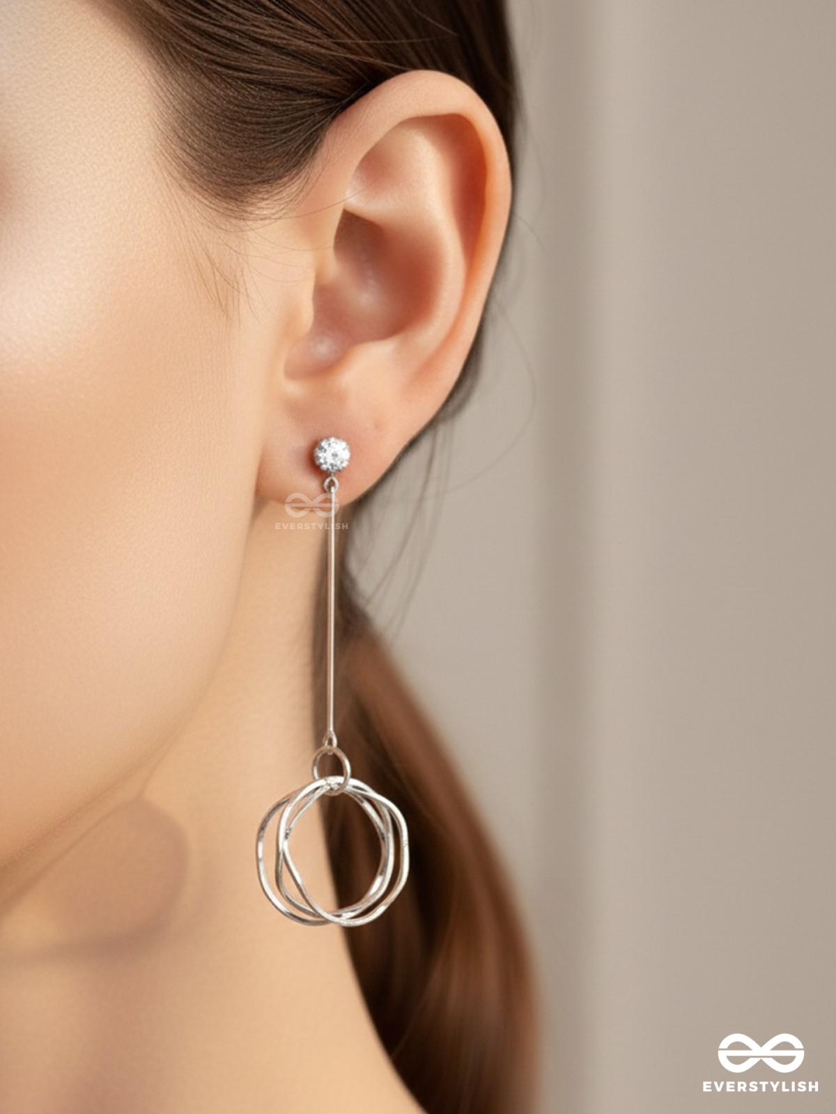 Dangly Discs - Solitaire Studded Silver Earrings