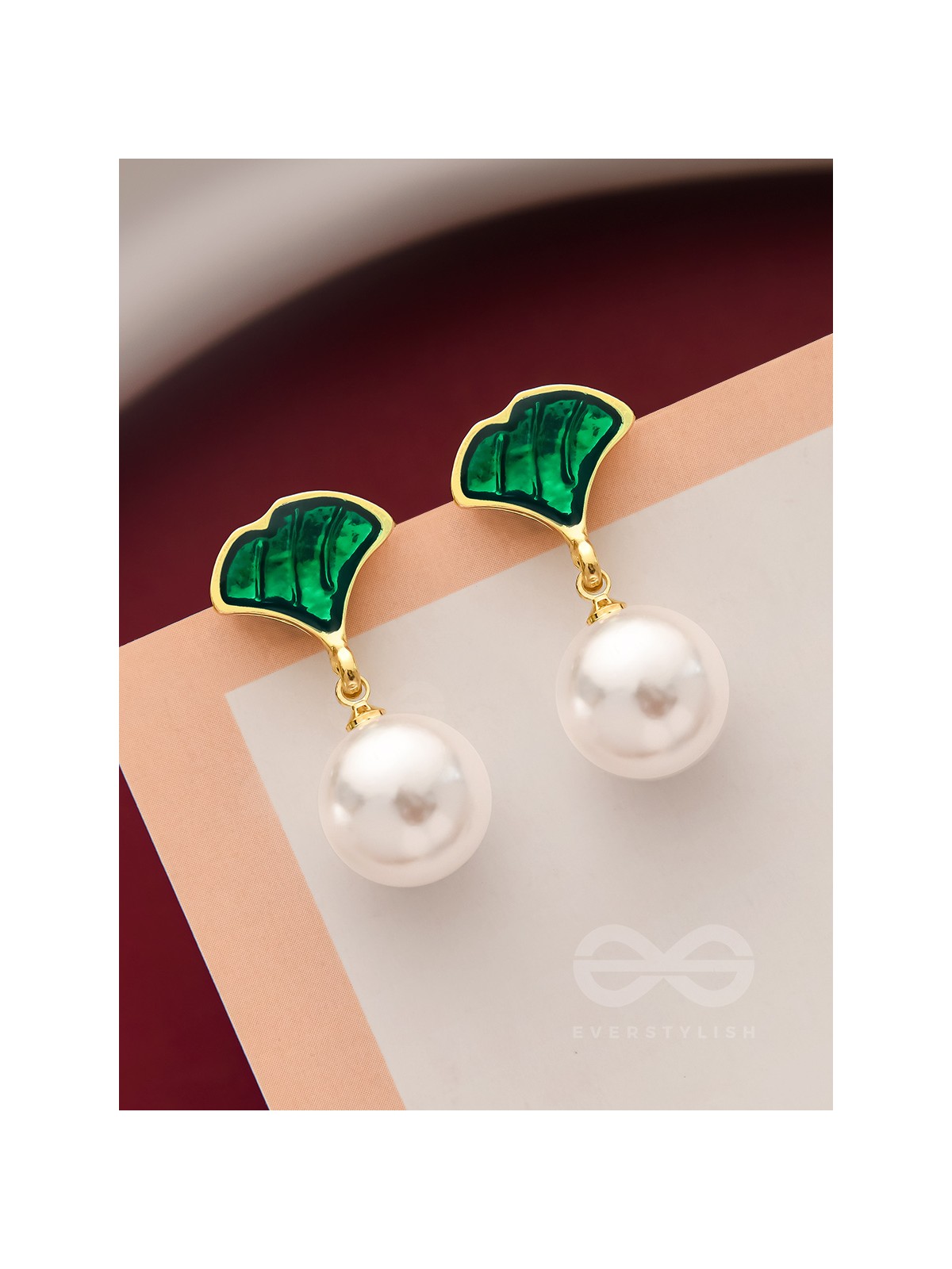 The Ever'green' Enchantment- Golden Pearl Earrings (Emerald Green)