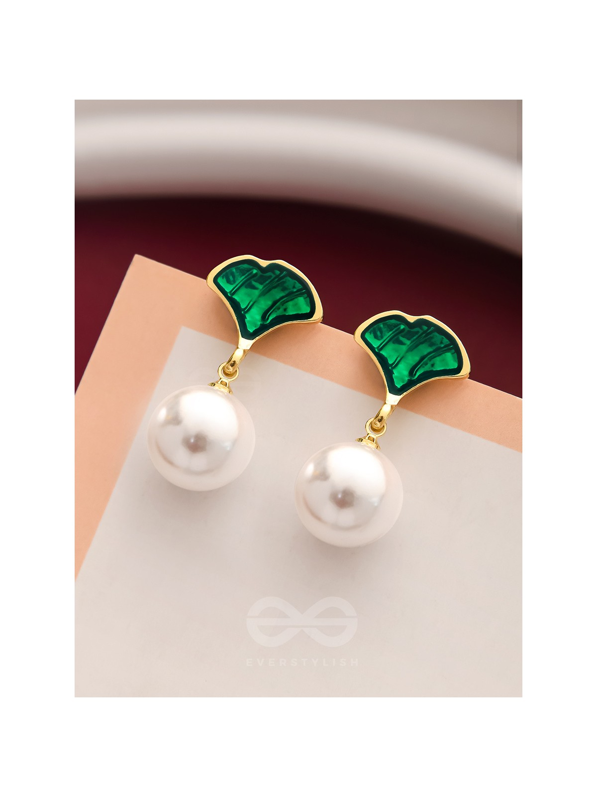 The Ever'green' Enchantment- Golden Pearl Earrings (Emerald Green)