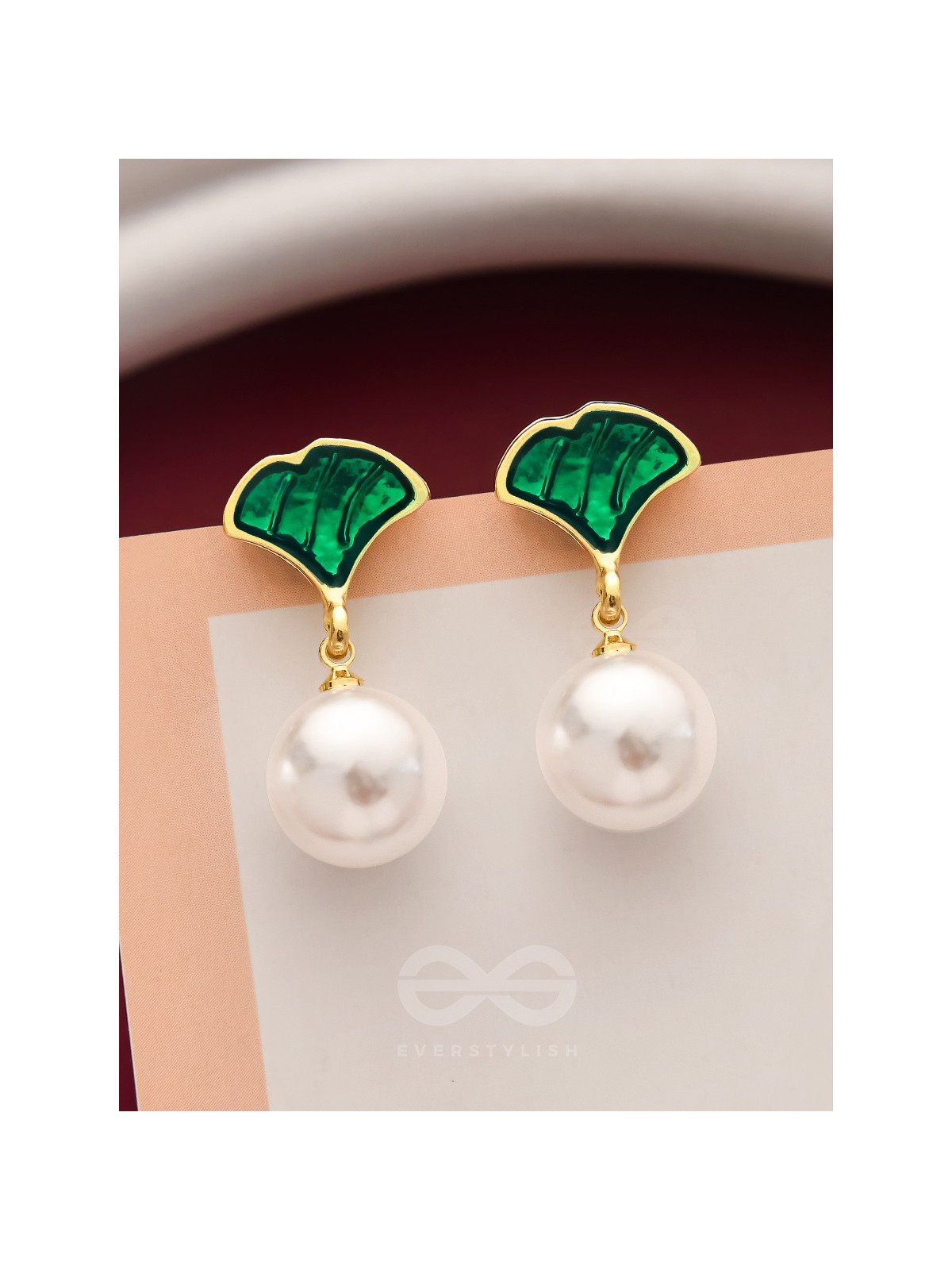 The Ever'green' Enchantment- Golden Pearl Earrings (Emerald Green)