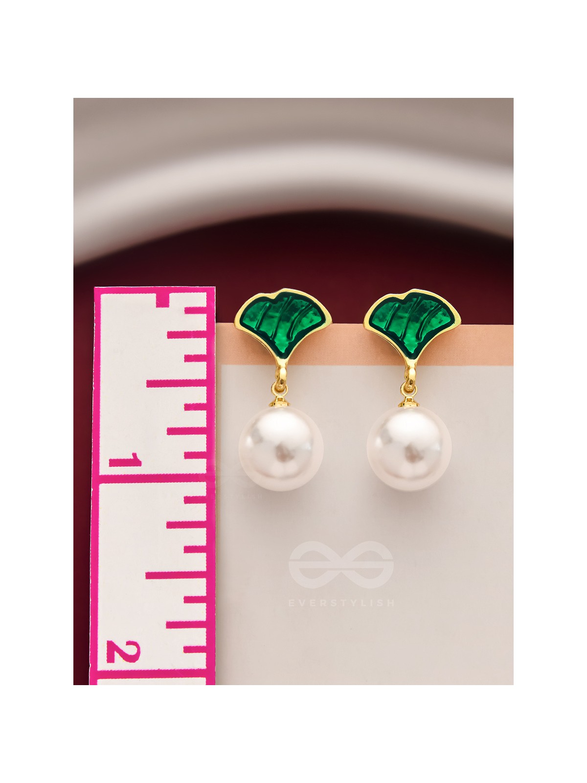 The Ever'green' Enchantment- Golden Pearl Earrings (Emerald Green)