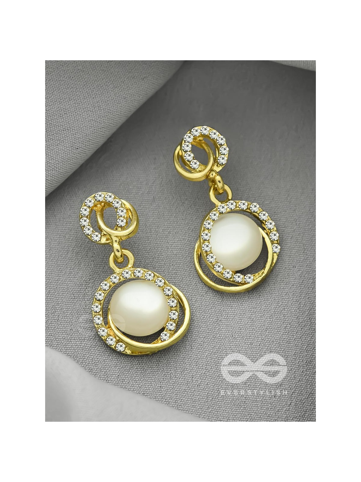 The Moonshine- Golden Rhinestones and Pearl Earrings