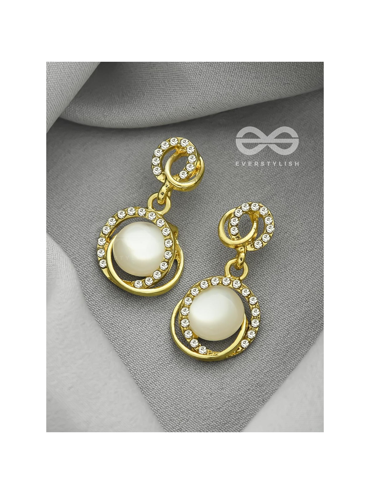 The Moonshine- Golden Rhinestones and Pearl Earrings