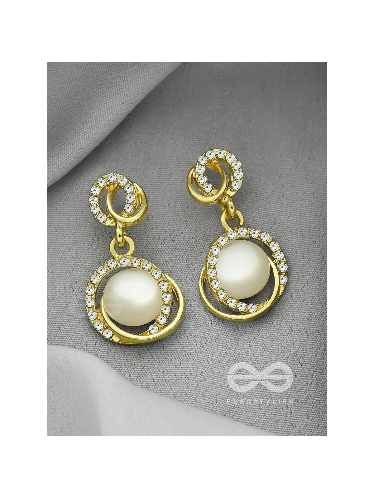 The Moonshine- Golden Rhinestones and Pearl Earrings