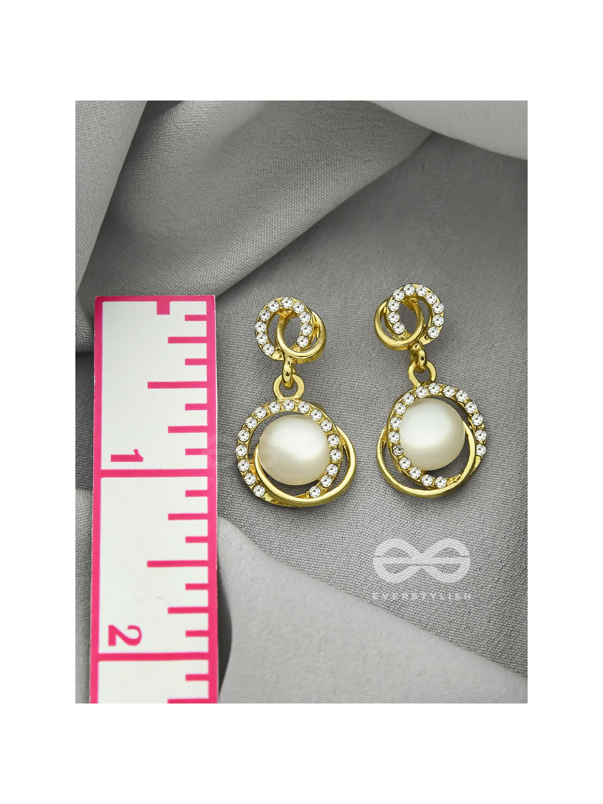 The Moonshine- Golden Rhinestones and Pearl Earrings