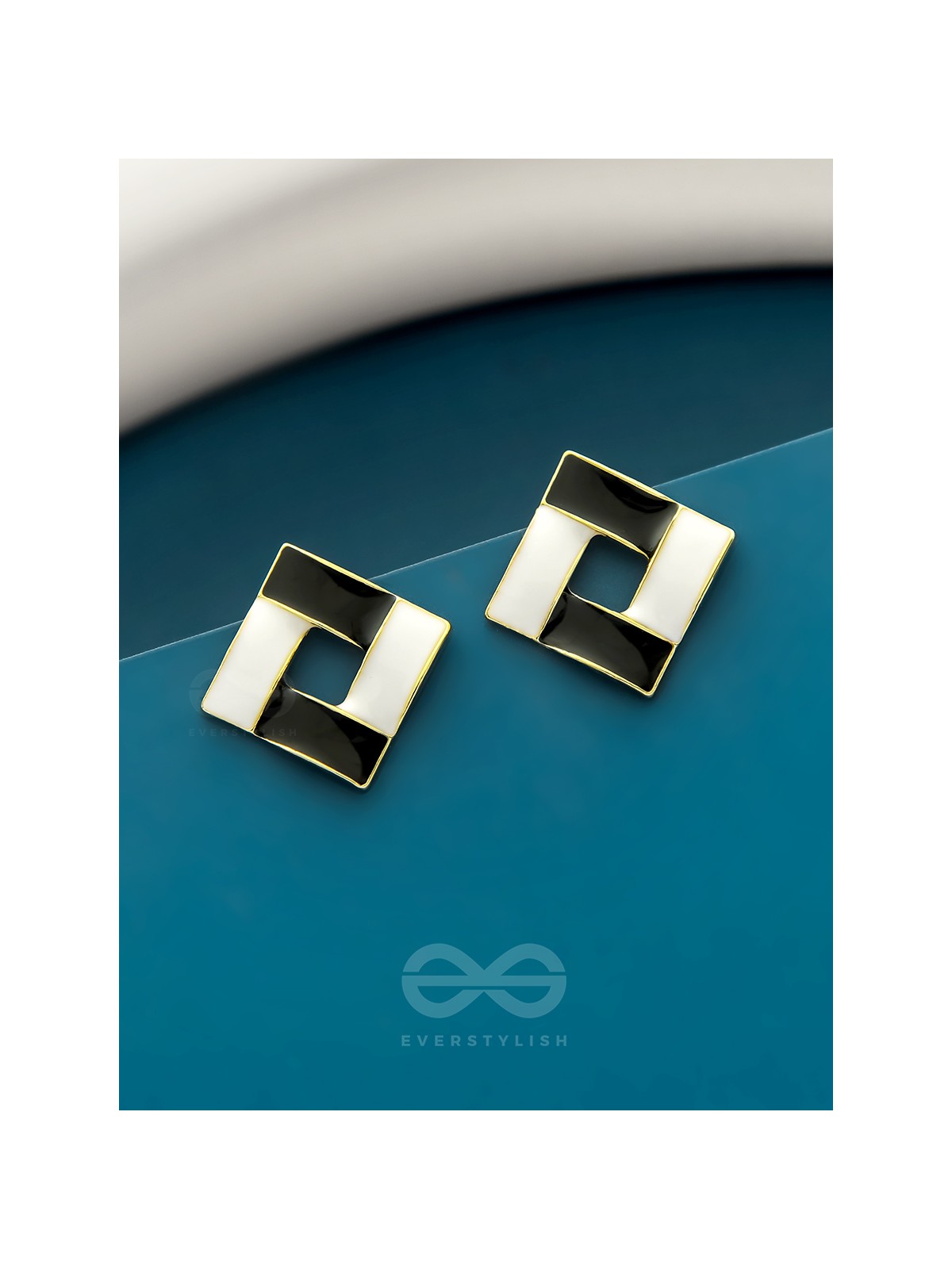 The Monochrome Maze- Black n White Enamelled Earrings