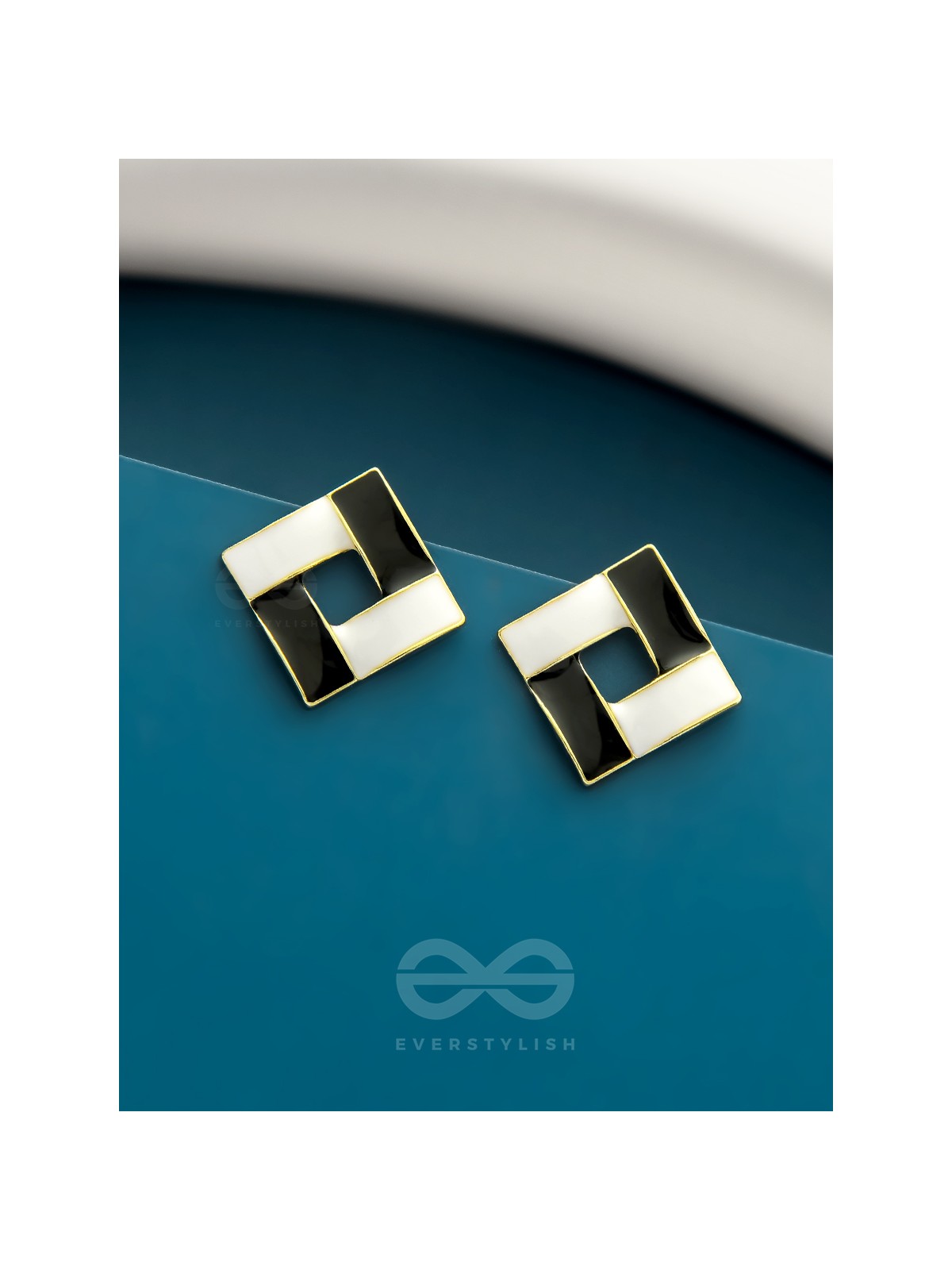 The Monochrome Maze- Black n White Enamelled Earrings