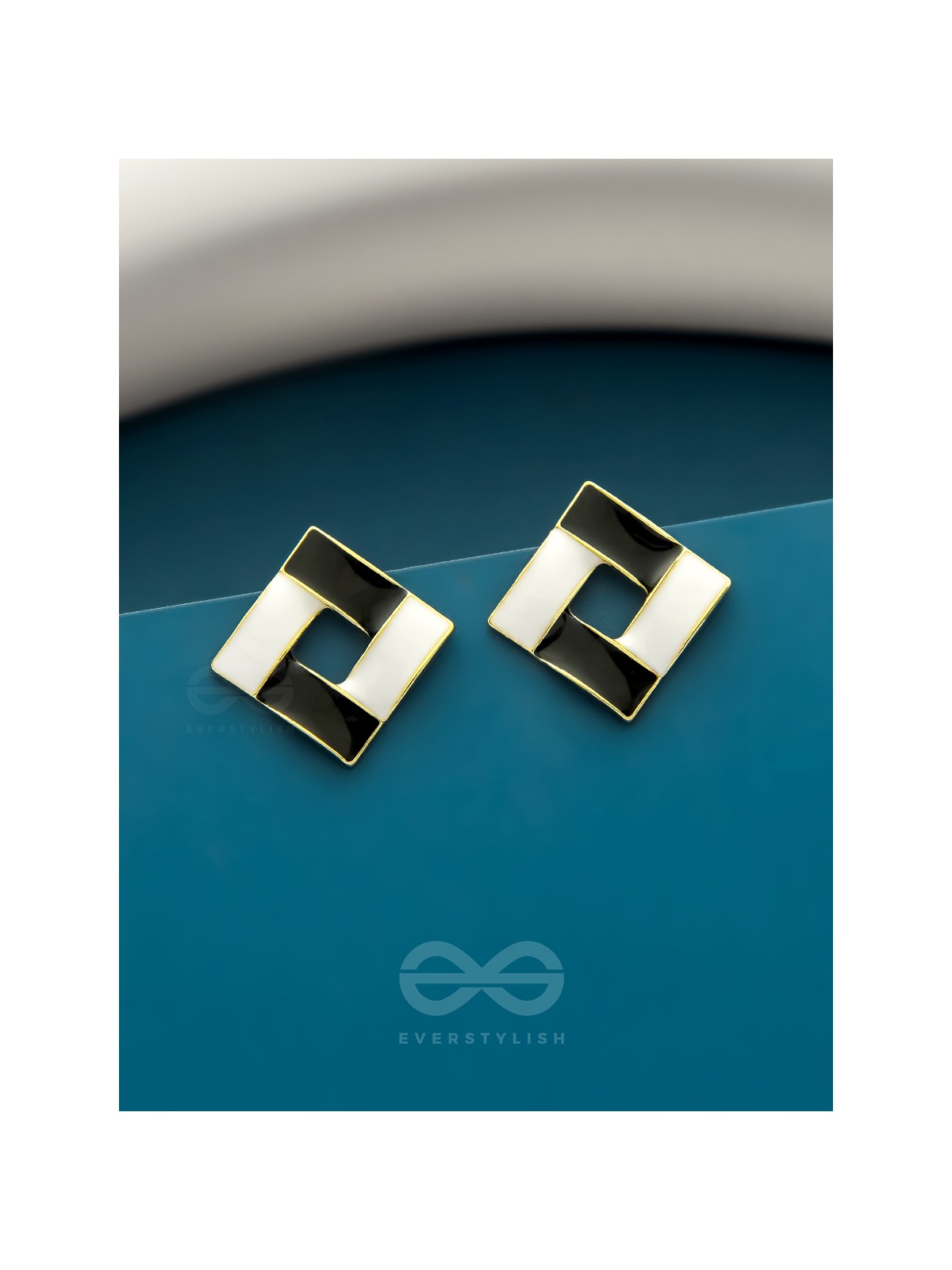 The Monochrome Maze- Black n White Enamelled Earrings