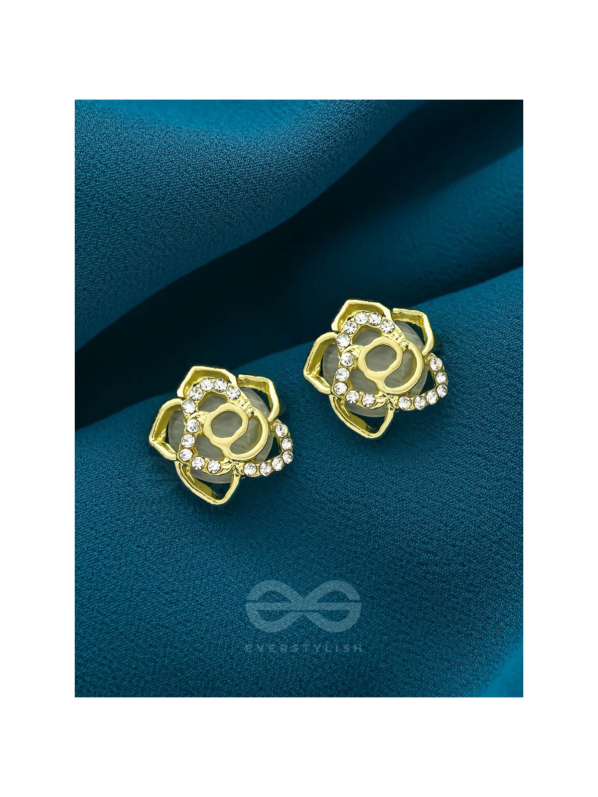 The Cherry Blossom- Golden Rhinestones Earrings 