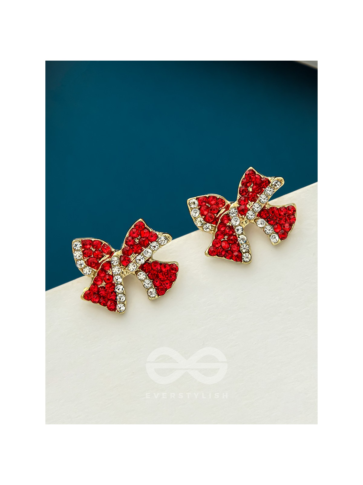 The Bond of Passion- Golden Rhinestones Earrings (Ruby Red)