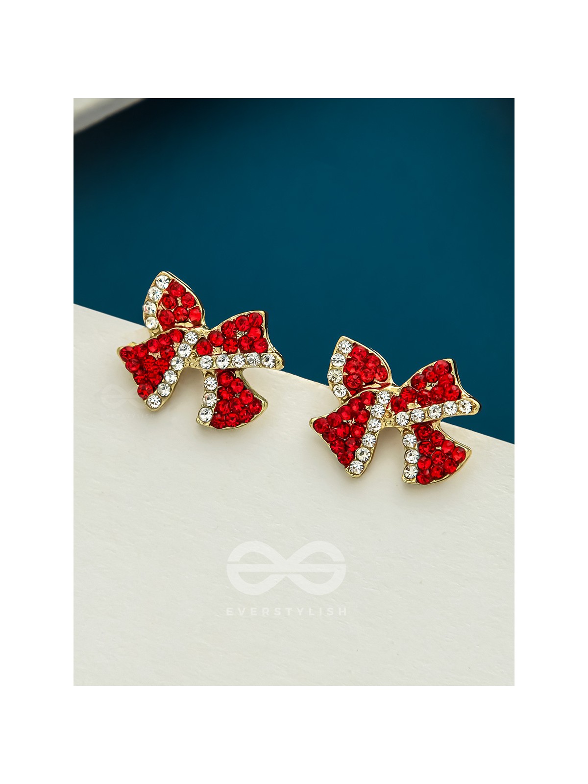 The Bond of Passion- Golden Rhinestones Earrings (Ruby Red)