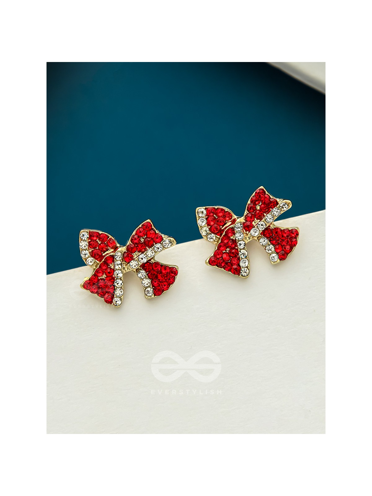 The Bond of Passion- Golden Rhinestones Earrings (Ruby Red)