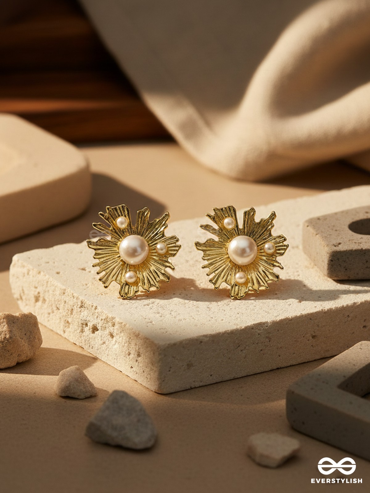 Pearl n Oyster- Golden Pearl Earrings