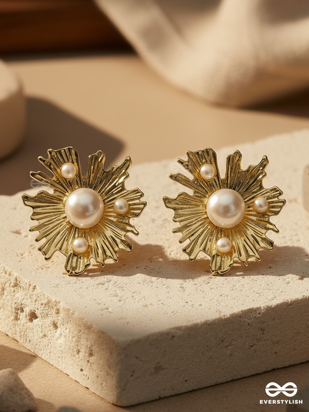 Pearl n Oyster- Golden Pearl Earrings