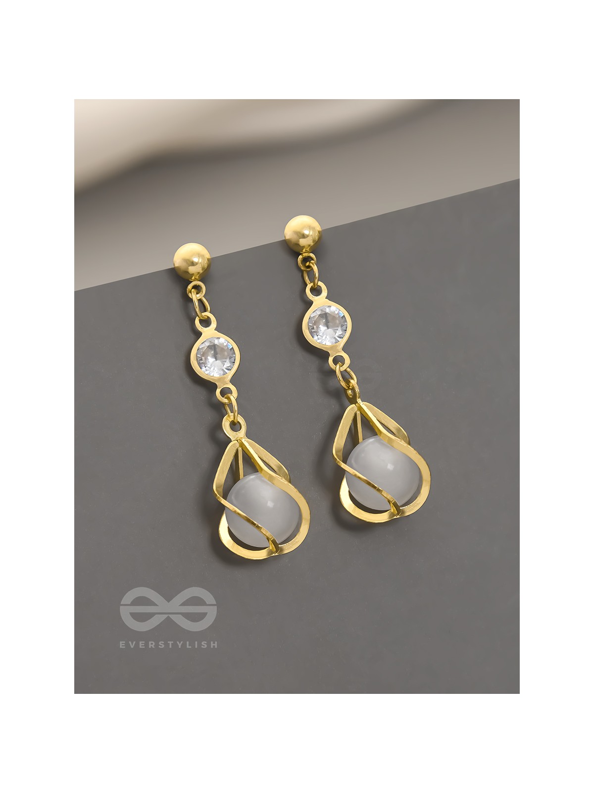 Twirling Vines- Golden Pearl Earrings