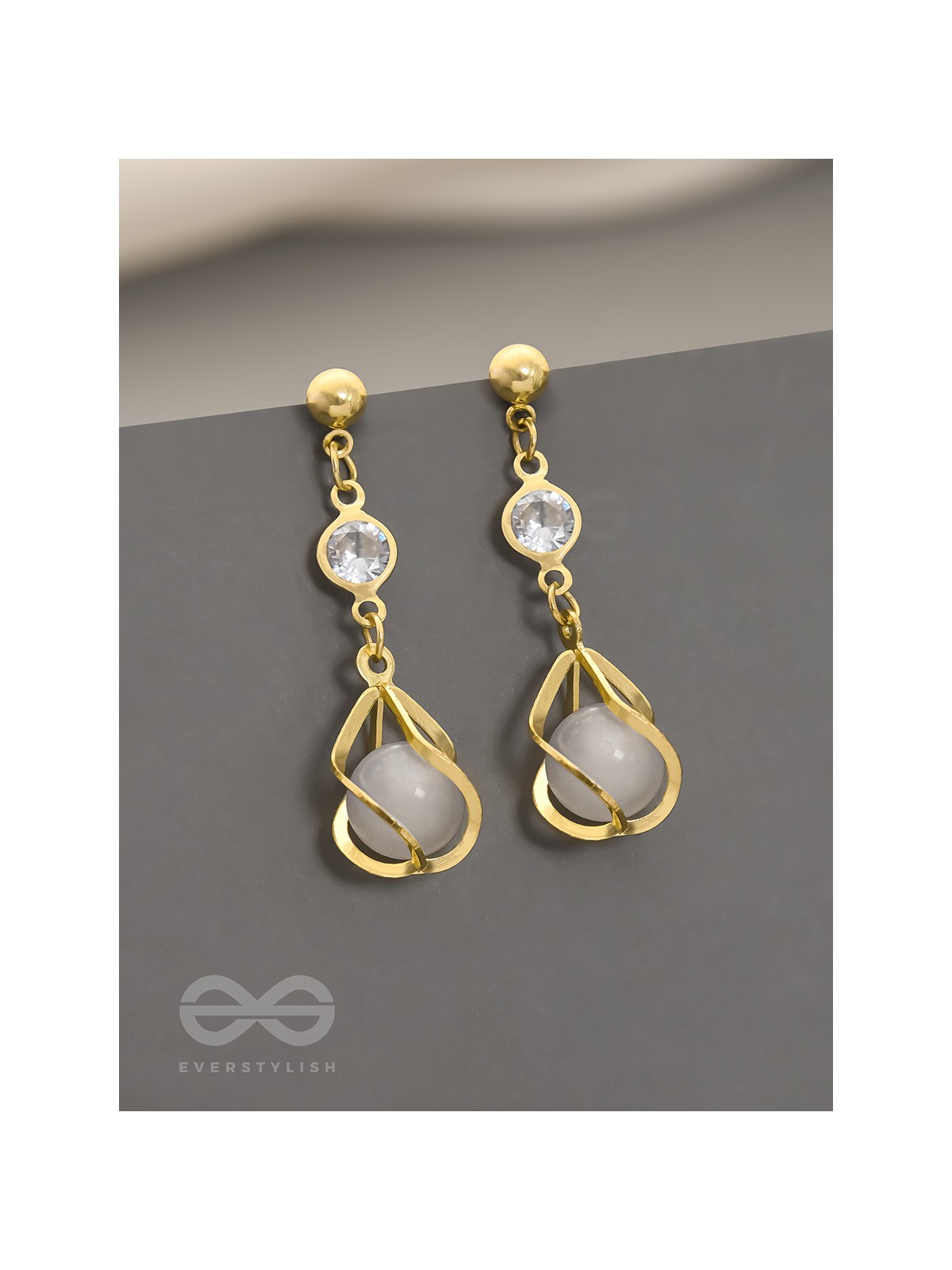Twirling Vines- Golden Pearl Earrings