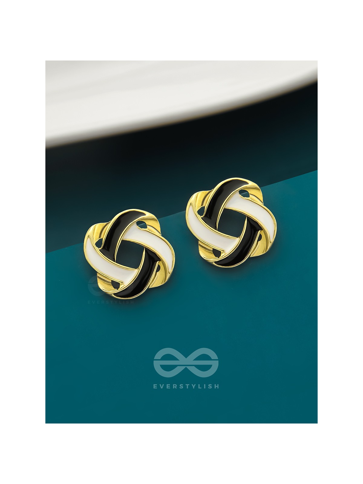 The Greyscale Galaxy- Black n White Enamelled Golden Earrings