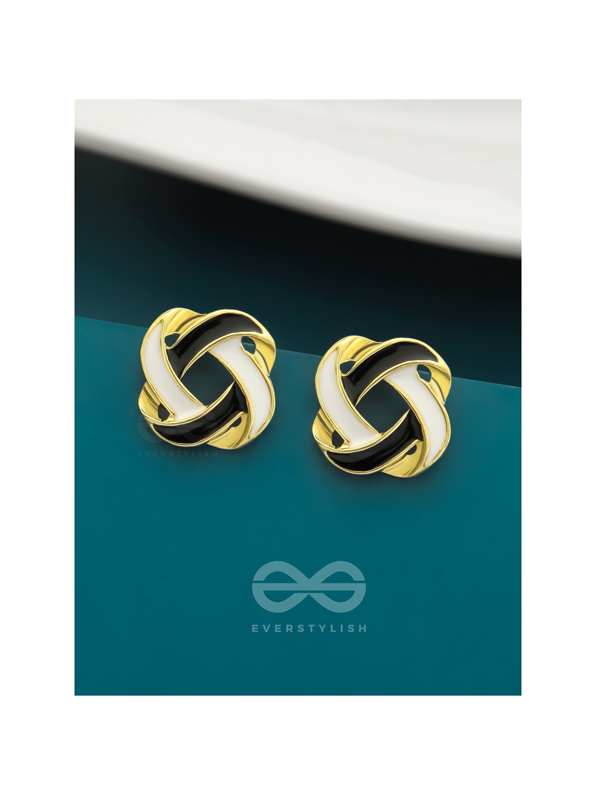 The Greyscale Galaxy- Black n White Enamelled Golden Earrings