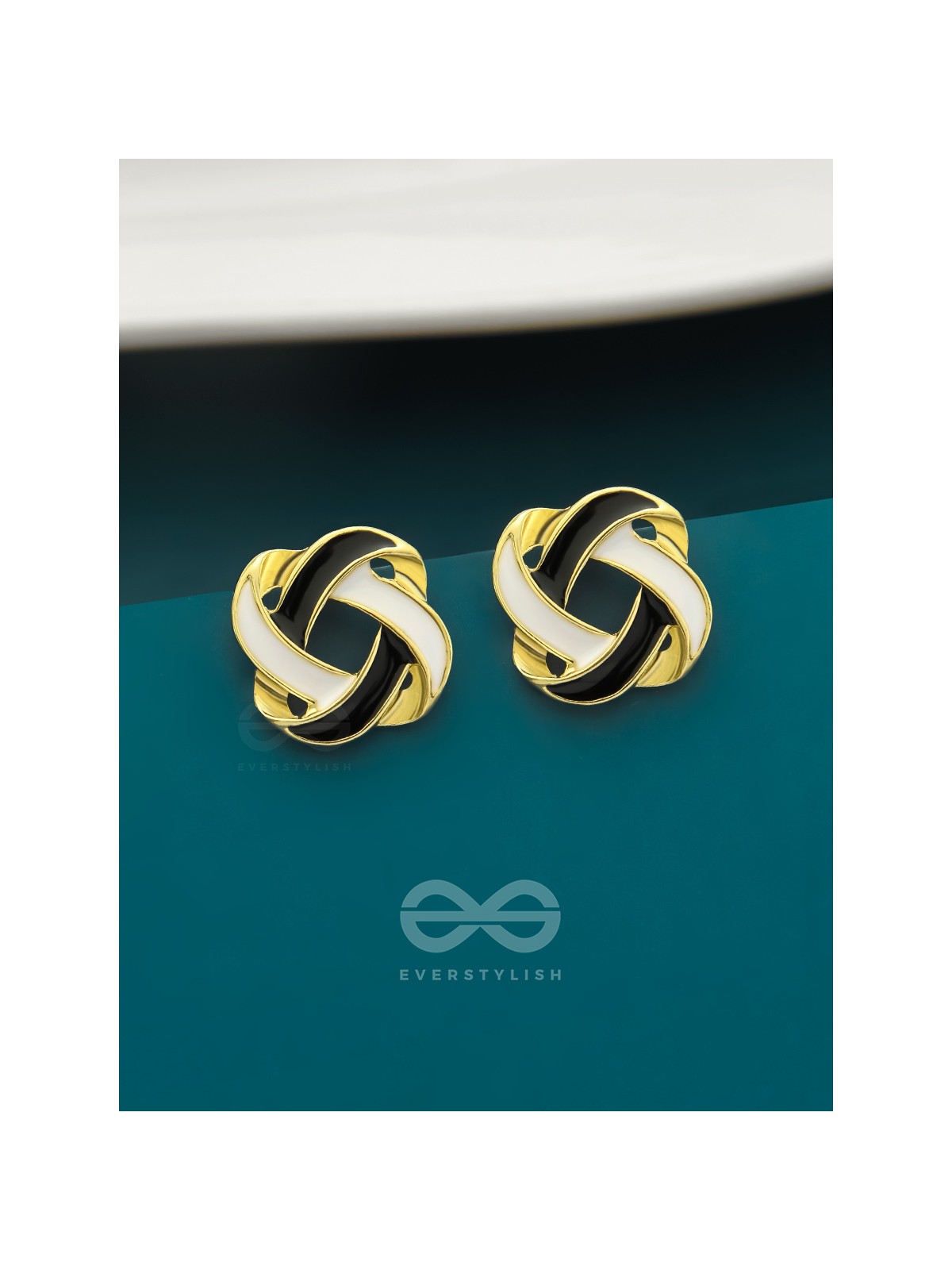 The Greyscale Galaxy- Black n White Enamelled Golden Earrings