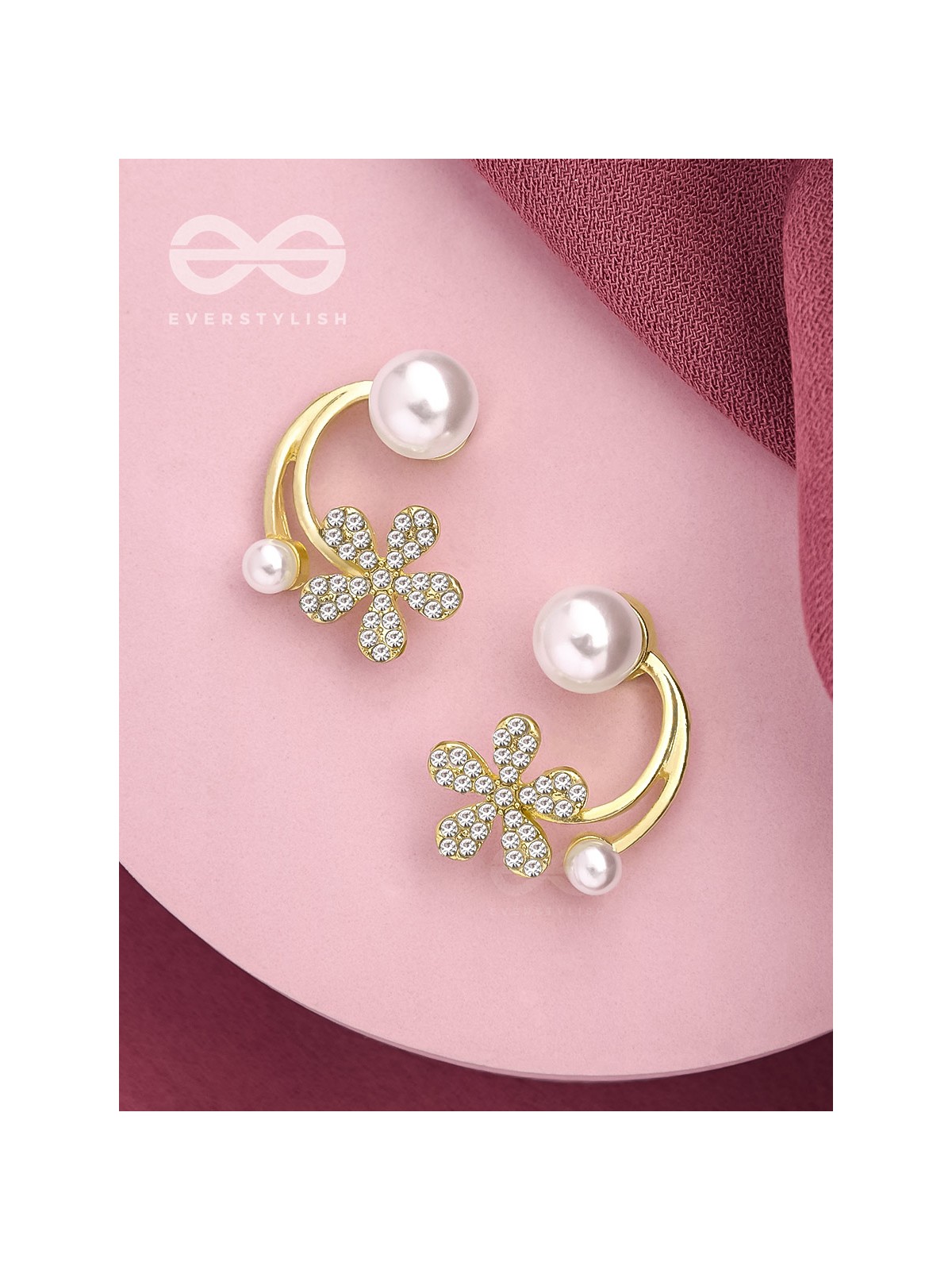The Frosted Floret- Golden Rhinestones and Pearl Earrings