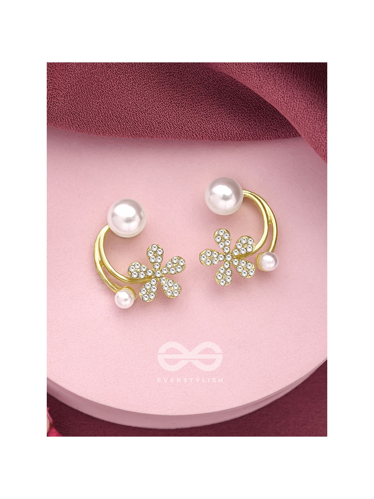 The Frosted Floret- Golden Rhinestones and Pearl Earrings