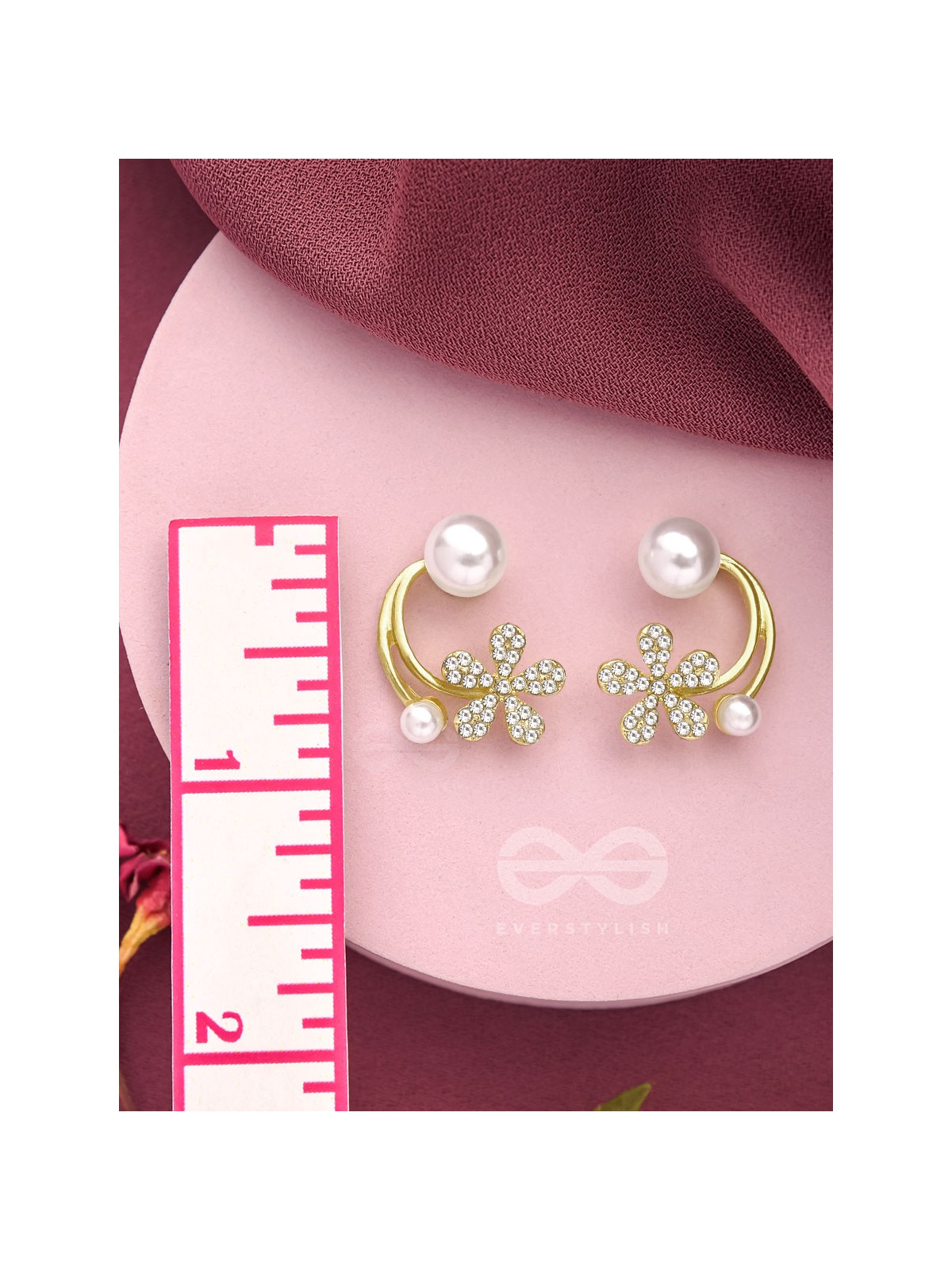 The Frosted Floret- Golden Rhinestones and Pearl Earrings
