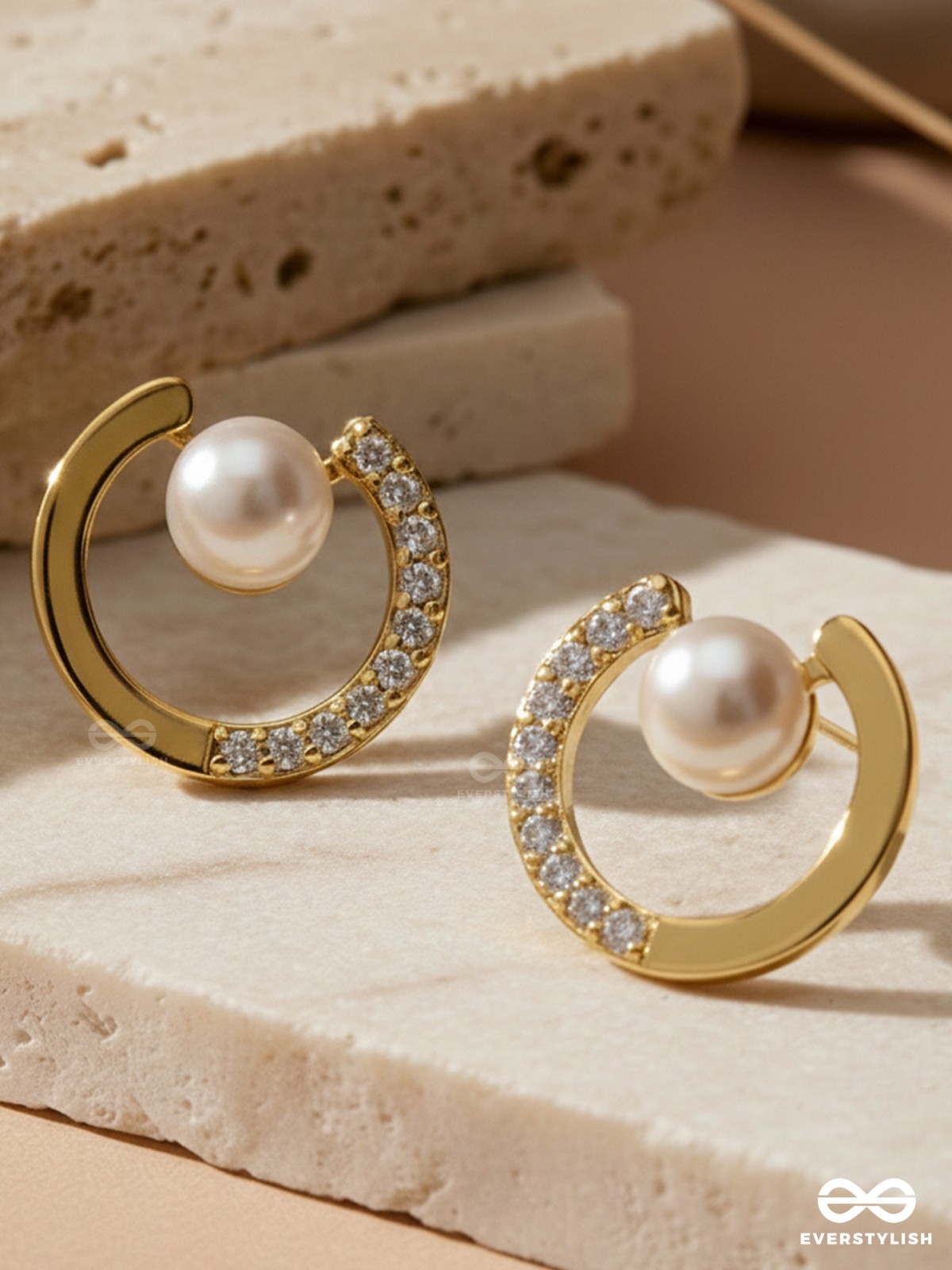 The Lunar Halo- Golden Pearl Earrings