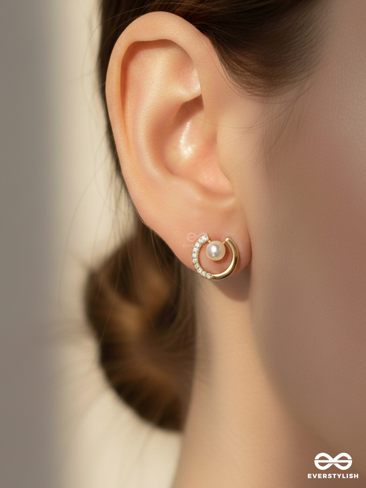 The Lunar Halo- Golden Pearl Earrings