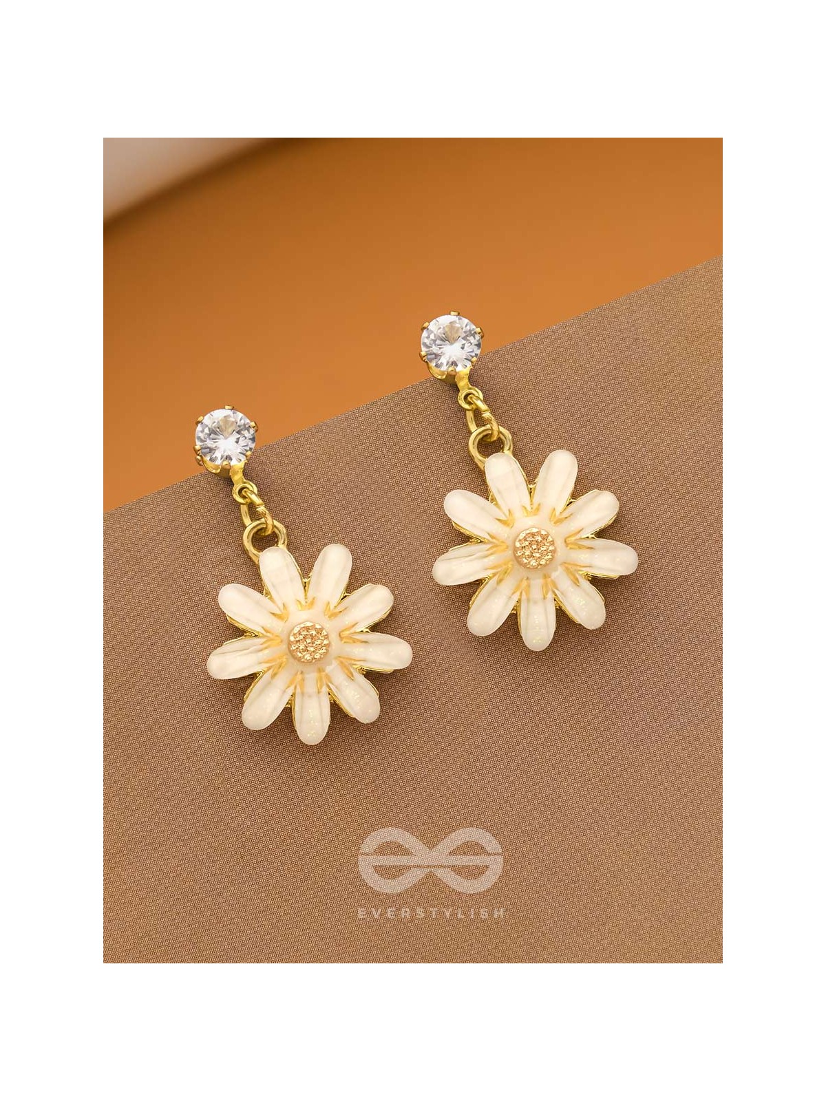 The Snowdrop- Cute Golden Earrings (Chiffon White)