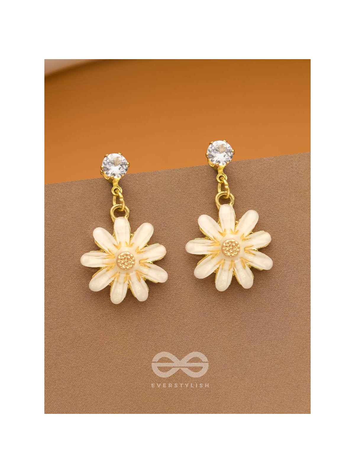 The Snowdrop- Cute Golden Earrings (Chiffon White)