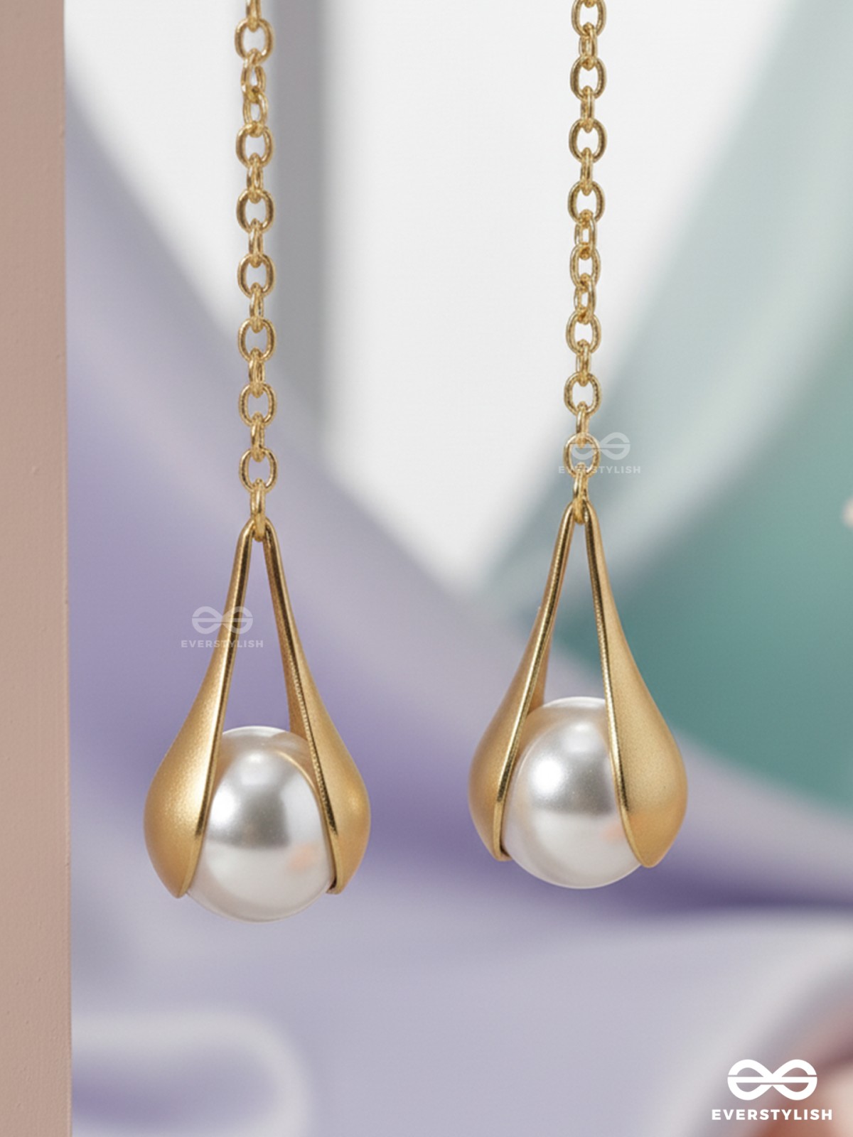 The Hanging Moon- Golden Pearl Earrings