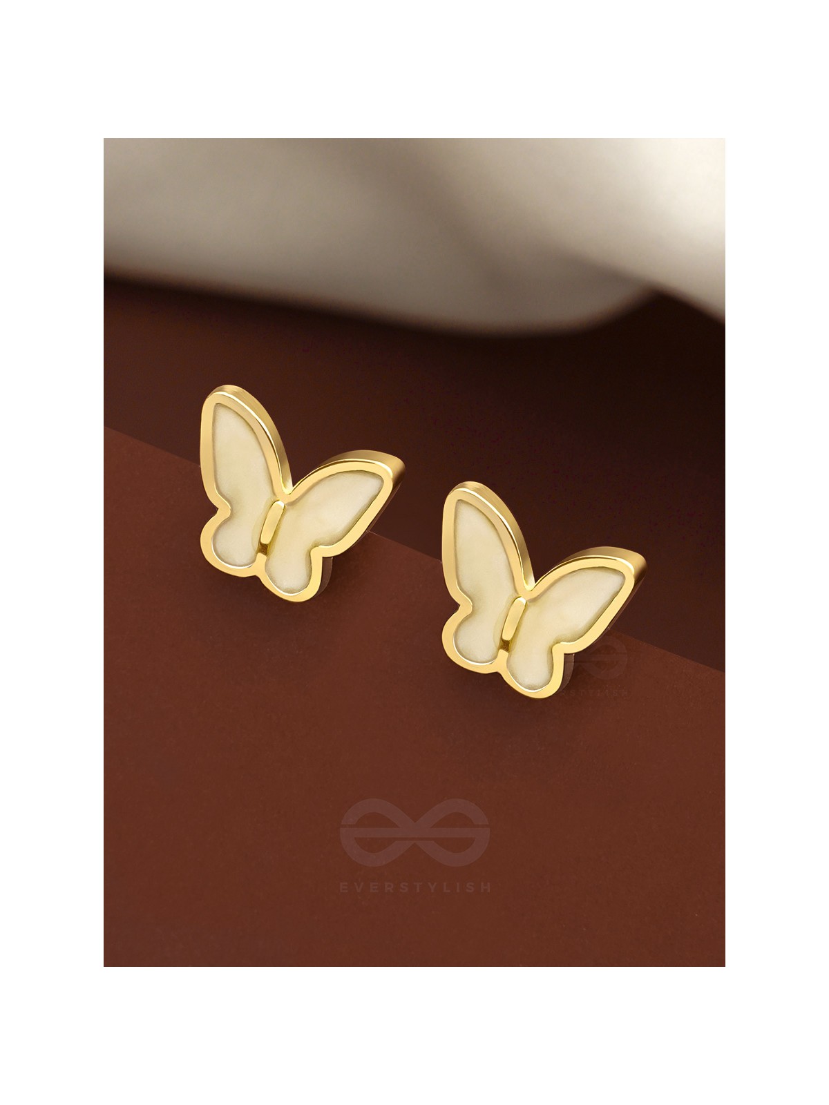The Winged Wonder- White and Golden Earrings