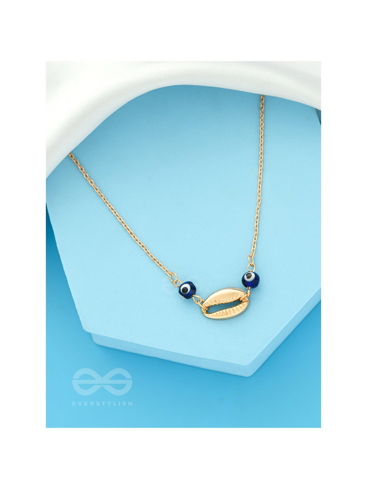 Shell-Eyed - Evil Eye Stone Golden Necklace With Anti-Tarnish Coating 