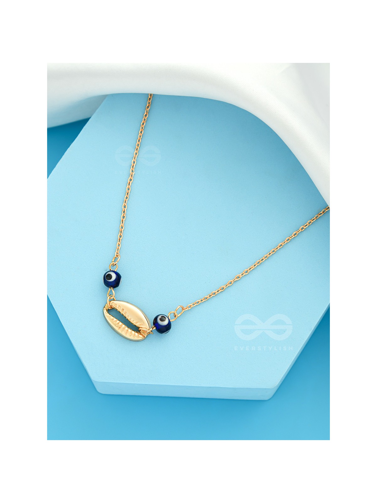 Shell-Eyed - Evil Eye Stone Golden Necklace With Anti-Tarnish Coating 