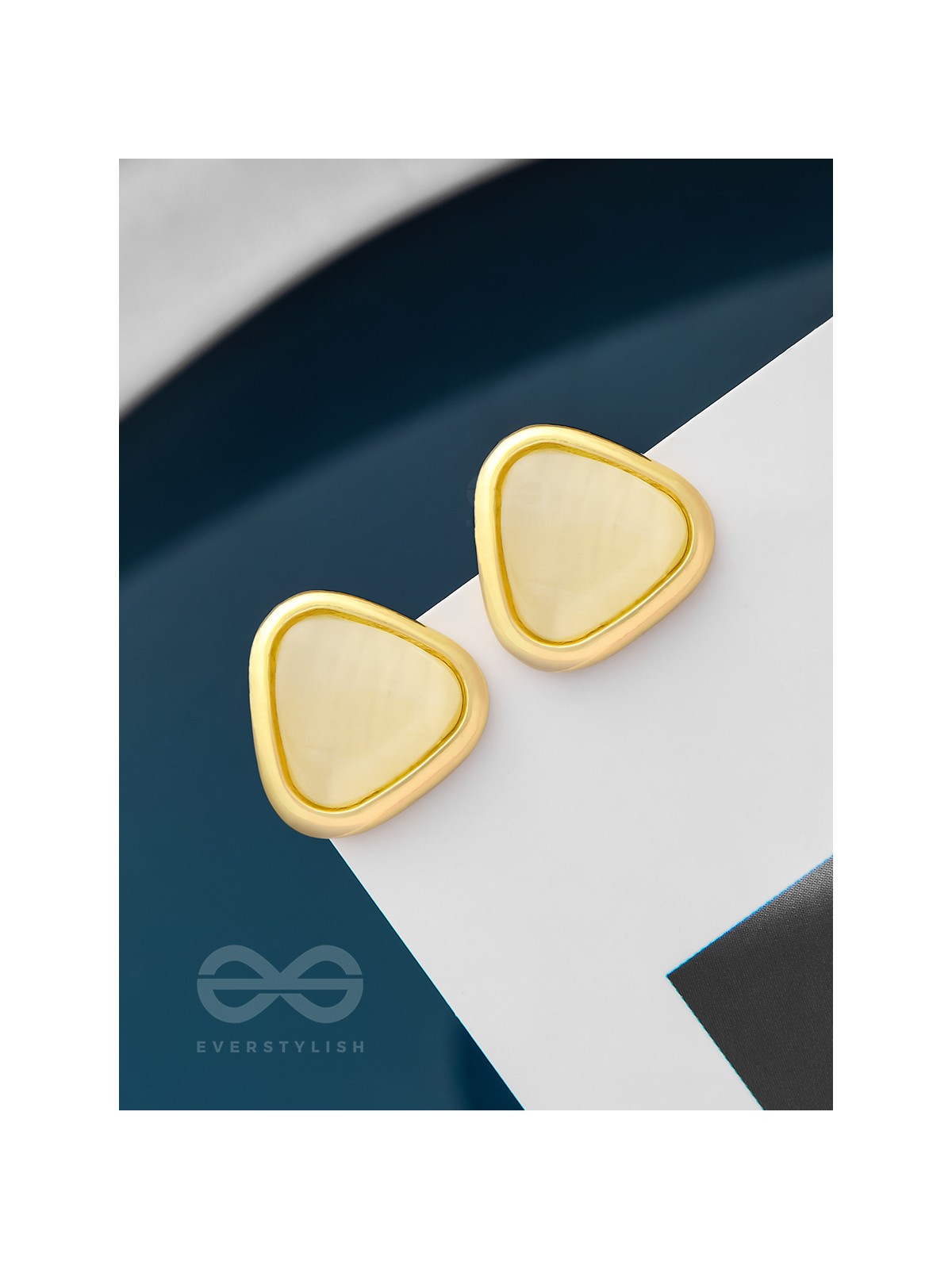 The Love Triangle- Golden Stud Earrings (Cream White)