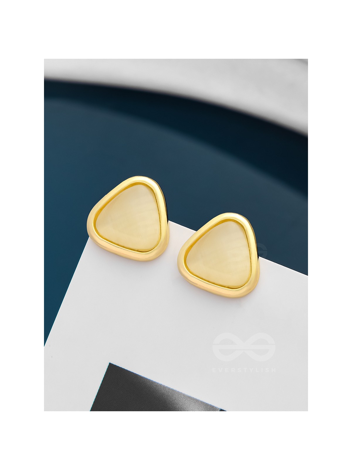 The Love Triangle- Golden Stud Earrings (Cream White)