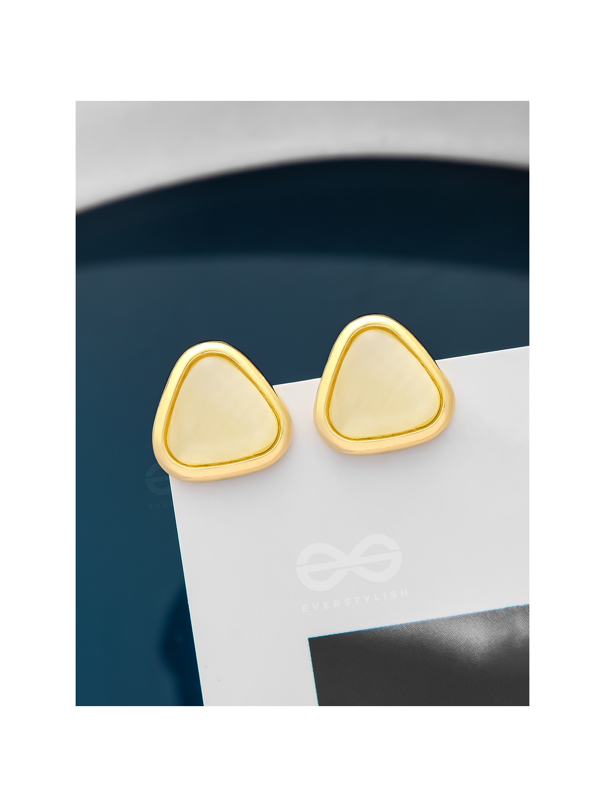 The Love Triangle- Golden Stud Earrings (Cream White)