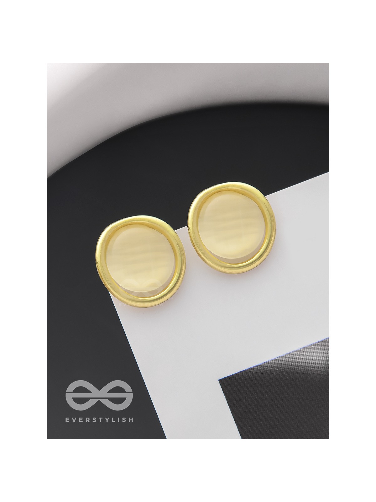 The Golden Sunrise- Golden Stud Earrings (Cream White)
