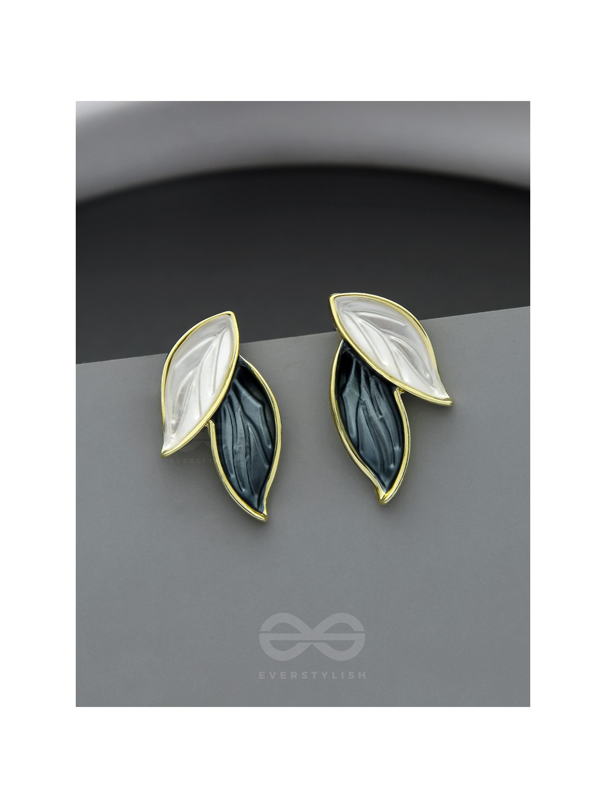  PETALS PANACHE- GOLDEN ENAMELLED EARRINGS (DENIM BLUE)