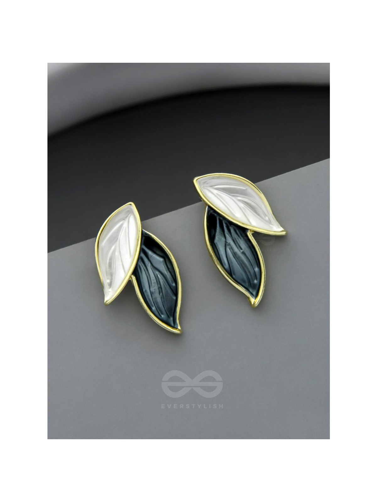  PETALS PANACHE- GOLDEN ENAMELLED EARRINGS (DENIM BLUE)