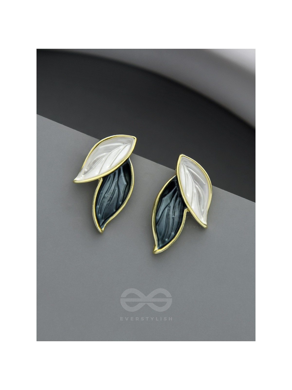  PETALS PANACHE- GOLDEN ENAMELLED EARRINGS (DENIM BLUE)