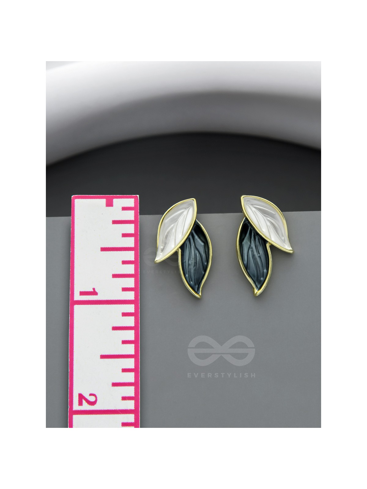  PETALS PANACHE- GOLDEN ENAMELLED EARRINGS (DENIM BLUE)