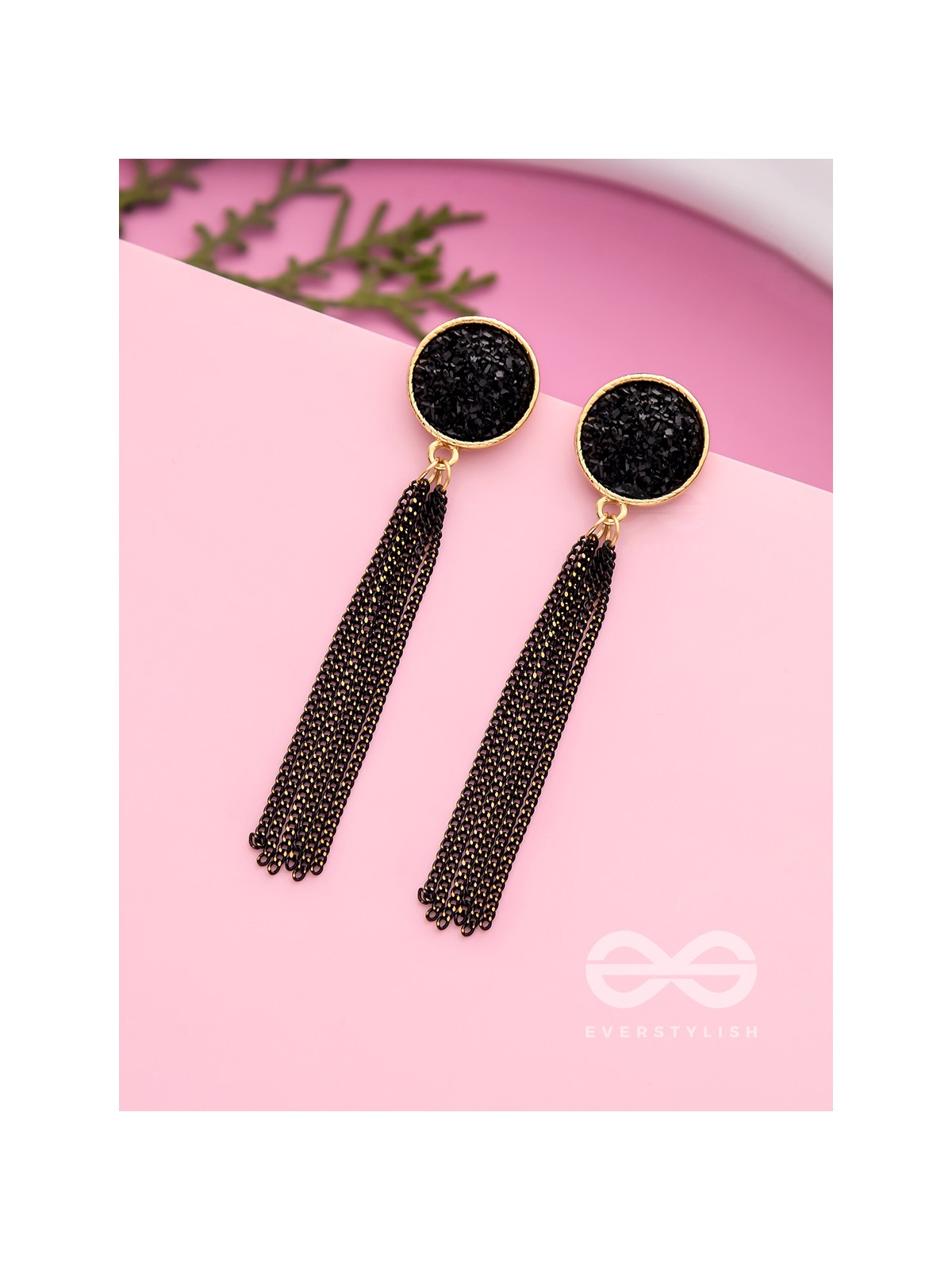 The Ebony Fall- Black and Golden Earrings