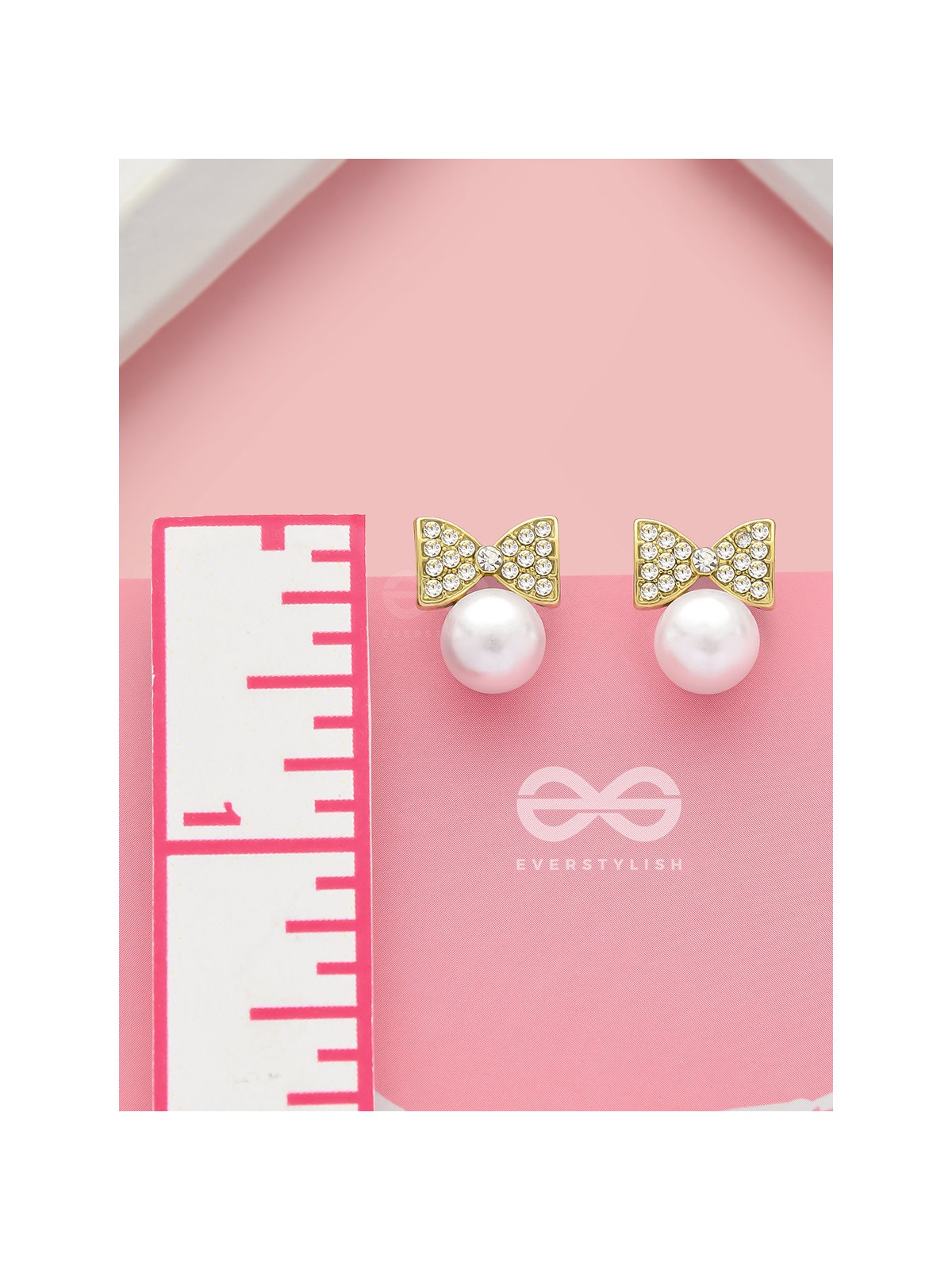 Bow-Toons- Golden Rhinestones and Pearl Earrings
